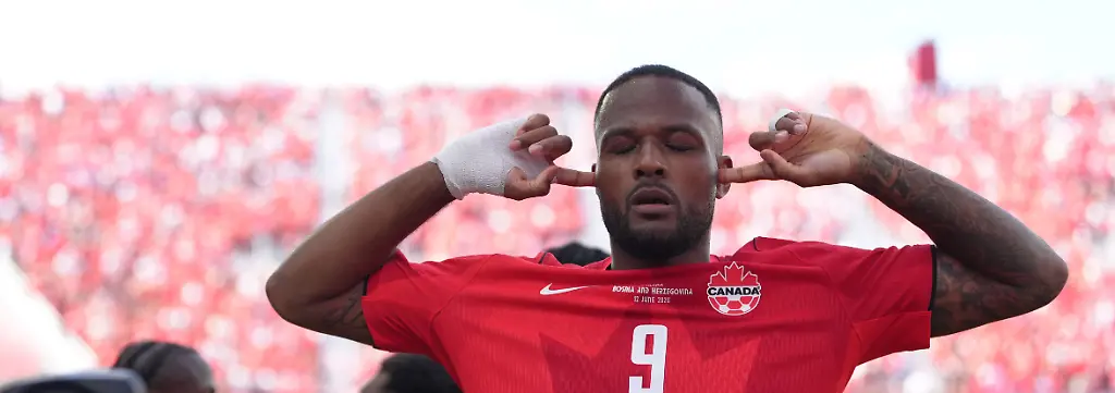 Canada-s-Cyle-Larin-9-celebrates-after-scoring-his-sides-first-goal-of-the-game-in-the-second-half-of-the-World-Cup-Group-B-soccer-match-between-Canada-and-Bosnia-Friday-June-12-2026-in-Toronto