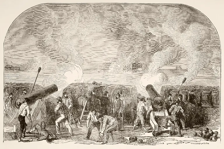 The-attack-on-Fort-Sumter-April-12-and-13-1861-first-battle-of-American-Civil-War-From-a-19th-century-illustration