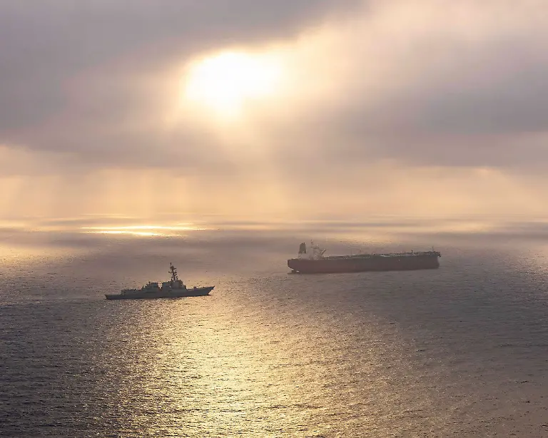 May-8-2026-Arabian-Sea-International-Waters-The-U-S-Navy-Arleigh-Burke-class-guided-missile-destroyer-USS-Rafael-Peralta-intercepts-the-Iranian-flagged-oil-tanker-M-V-Herby-enforcing-the-self-declared-maritime-blockade-against-ships-entering-or-exiting-Iranian-ports-and-coastal-areas-April-24-2026-on-the-Arabian-Sea