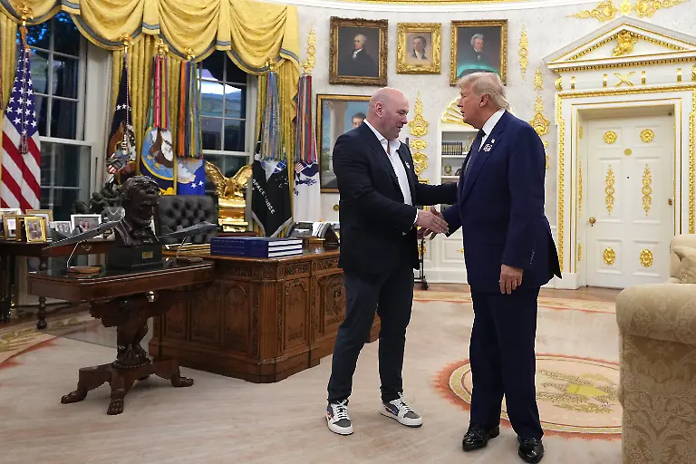 President-Donald-Trump-right-and-UFC-President-and-CEO-Dana-White-shake-hands-before-walking-out-of-the-Oval-Office-during-UFC-Freedom-250-on-the-South-Lawn-of-the-White-House-on-Sunday-June-14-2026-in-Washington