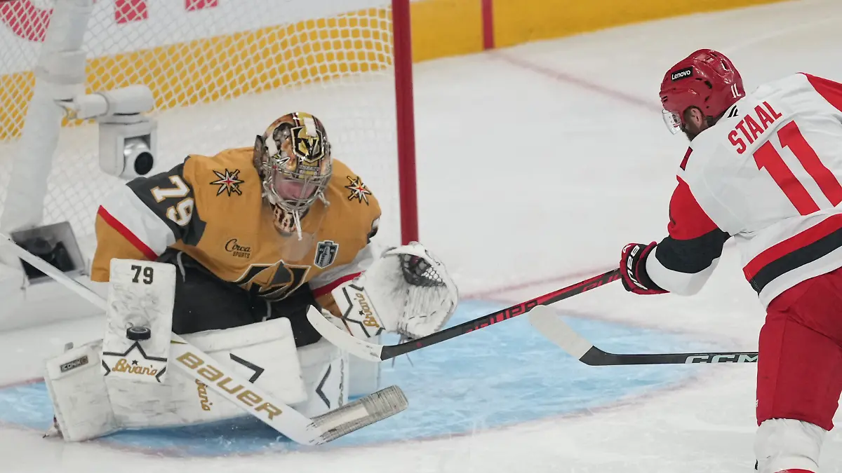 Jun-14-2026-Las-Vegas-Nevada-USA-Vegas-Golden-Knights-goaltender-Carter-Hart-79-defends-against-Carolina-Hurricanes-center-Jordan-Staal-11-during-the-second-period-in-game-six-of-the-2026-Stanley-Cup-Final-at-T-Mobile-Arena