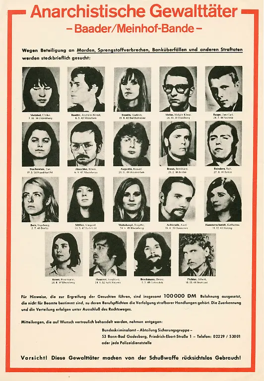 Terroriste-RAF-Baader-Meinhof-Gruppe-Fahndungsplakat-des-Bundeskriminalamts-1972