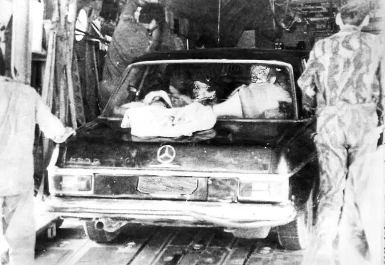 File-AP-Black-Mercedes-used-to-fool-Uganda-soldiers-in-Israeli-raid-on-Entebbe-parked-aboard-Israeli-transport-plane-upon-return-from-July-4-operation-Never-before-published-photo-is-in-Book-about-raid-written-by-Israeli-Journalist-AP-Photo-10-12