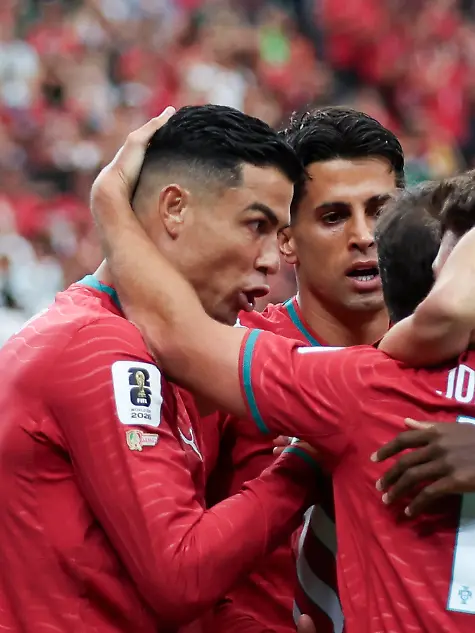 June-17-2026-Houston-United-States-Cristiano-Ronaldo-of-Portugal-L-Joao-Cancelo-of-Portugal-C-and-Joao-Neves-of-Portugal-R-celebrate-a-goal-during-FIFA-World-Cup-WM-Weltmeisterschaft-Fussball-2026-football-match-between-Portugal-and-DR-Congo-at-NRG-Stadium-Houston-Final-score-Portugal-1-1-DR-Congo