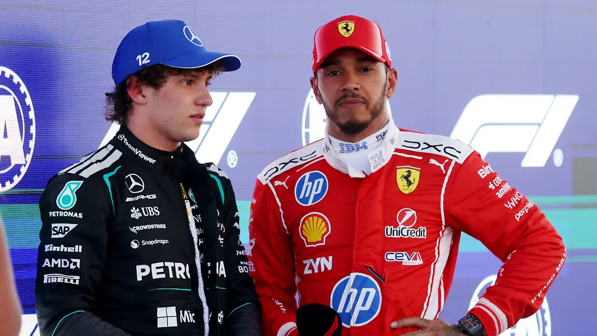 Formula-One-F1-Barcelona-Catalunya-Grand-Prix-Circuit-de-Barcelona-Catalunya-Barcelona-Spain-June-13-2026-Second-placed-Ferrari-s-Lewis-Hamilton-reacts-alongside-third-placed-Mercedes-Andrea-Kimi-Antonelli-after-qualifying-REUTERS-Bruna-Casas