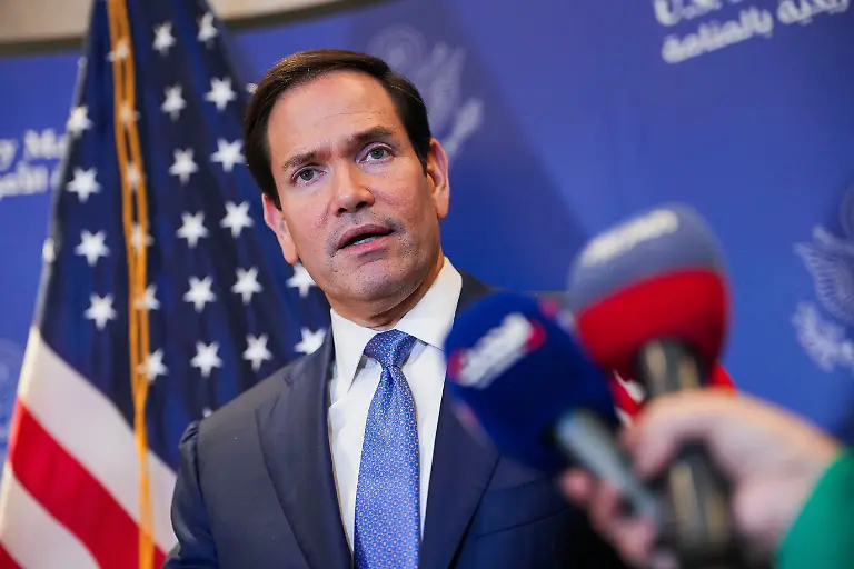 U-S-Secretary-of-State-Marco-Rubio-speaks-with-members-of-the-media-before-departing-for-Bahrain-International-Airport-after-his-visit-to-the-Middle-East-in-Manama-Bahrain-Thursday-June-25-2026