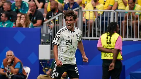 USA-Fussball-FIFA-World-Cup-WM-Weltmeisterschaft-Fussball-WM-Weltmeisterschaft-Fussball-2026-K-o-Runde-Round-of-32-Brasilien-vs-Japan-NRG-Stadium-Houston-Stadium-Houston-Texas-Tor-Torschuss-und-Torjubel-zum-1-0-durch-Kaishu-Sano-KaishA-Sano-Japan-24-Freude-Emotionen-Jubel-USA-Soccer-FIFA-World-Cup-World-Cup-2026-Soccer-World-Cup-Knockout-Round-Round-of-32-Brazil-vs