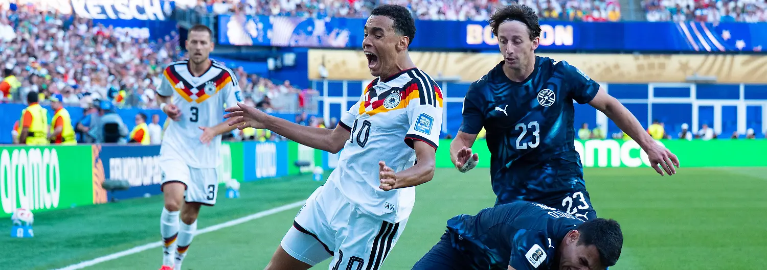 Junior-Alonso-Paraguay-6-foult-Jamal-Musiala-Germany-10-FIFA-World-Cup-WM-Weltmeisterschaft-Fussball-2026-Deutschland-v-Paraguay-29-June-2026-FIFA-World-Cup-2026-Germany-v-Paraguay-Round-of-32-at-Boston-Stadium-in-Foxborough-Massachusetts-USA-Junior-Alonso-Paraguay-6-fouls-Jamal-Musiala-Germany-10-2026-FIFA-World-Cup-Germany-vs-Paraguay-June-29-2026-2026-FIFA-World-Cup-Germany-vs