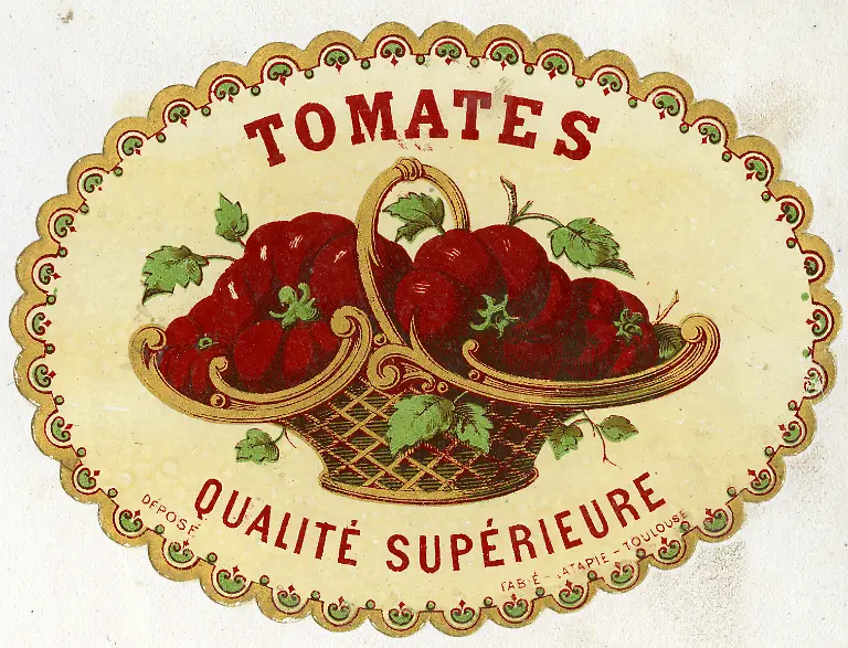ETIQUETTE-Tomate-Tomates-qualite-superieure-Etiquette-de-conserve-alimentaire-vers-1910-Illustration-anonyme-Credit-Collection-IM-KHARBINE-TAPABOR