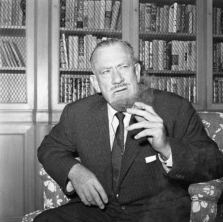 FILE-John-Steinbeck-gives-an-interview-in-the-office-of-his-publisher-in-New-York-Oct-25-1962-after-the-announcement-he-had-been-awarded-the-1962-Nobel-Prize-for-literature