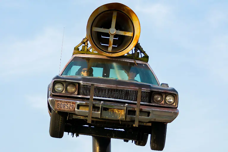 Joliet-Illinois-United-States-September-23rd-2020-The-Blues-Brother-s-replica-car-on-Historic-Route-66