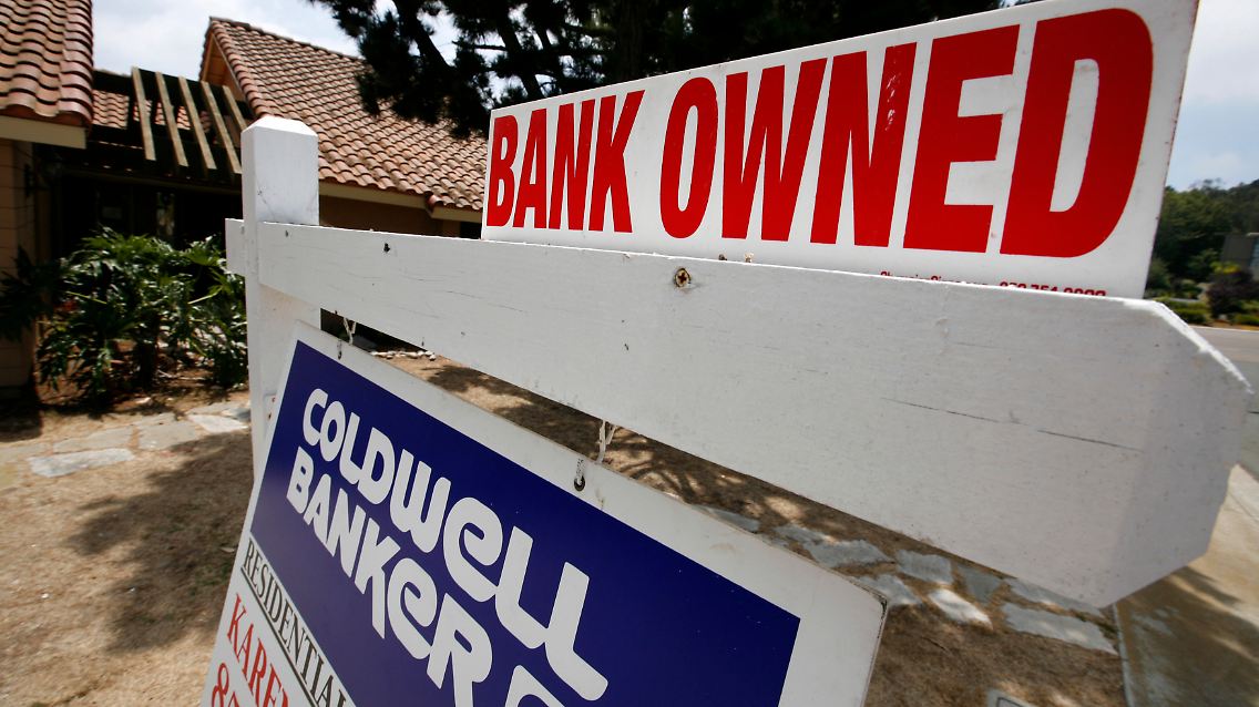 Das Haus gehört der Bank: Ein Schild, das in den USA häufiger zu sehen ist.