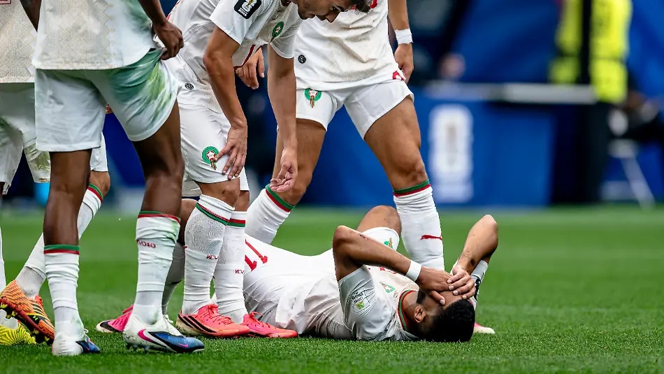 HOUSTON-Ismael-Saibari-of-Morocco-lies-injured-on-the-ground-during-the-2026-World-Cup-match-between-Canada-and-Morocco-at-Houston-Stadium-on-July-4-2026-in-Houston-United-States-Photo-by-Stefan-Koops-EYE4IMAGES-DeFodi-Images-HOUSTON-Ismael-Saibari-of-Morocco-lies-injured-on-the-ground-during-the-2026-World-Cup-match-between-Canada-and-Morocco-at-Houston-Stadium-on-July-4-2026-in-Houston-United-States