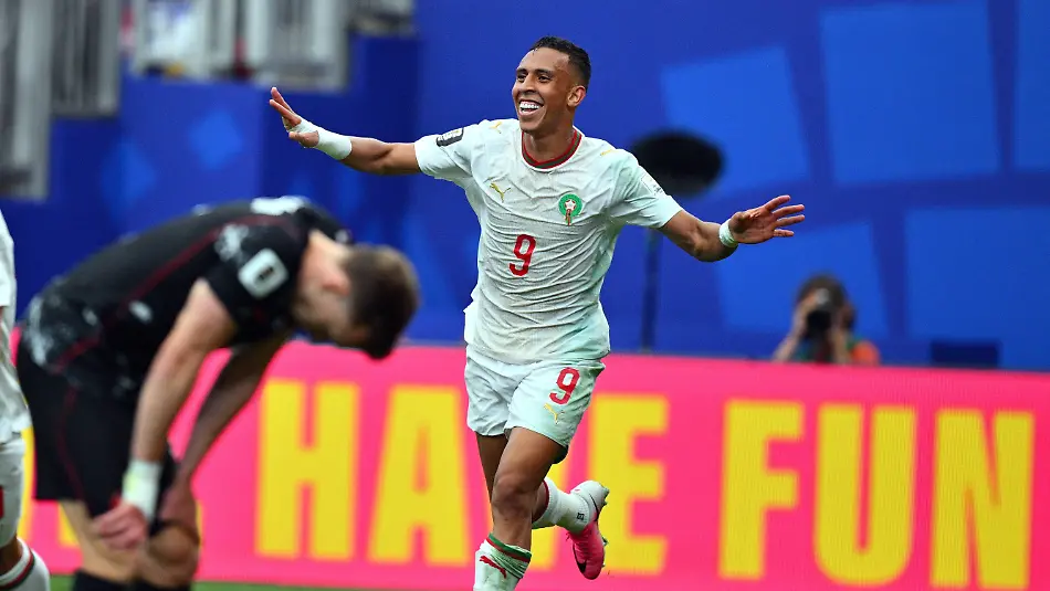 FIFA-World-Cup-WM-Weltmeisterschaft-Fussball-2026-Round-of-16-Canada-vs-Morocco-Soufiane-Rahimi-of-Morocco-celebrates-scoring-the-3-0-during-the-FIFA-World-Cup-2026-Round-of-16-match-Canada-against-Morocco-in-Houston-USA-04-July-2026
