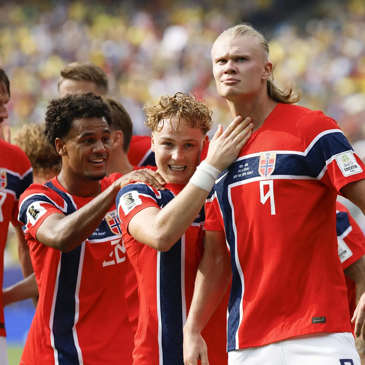 Norway-s-Erling-Haaland-far-R-celebrates-with-teammates-after-scoring-the-team-s-first-goal-with-a-header-in-the-second-half-of-a-World-Cup-round-of-16-football-match-against-Brazil-at-New-York-New-Jersey-Stadium-in-East-Rutherford-New-Jersey-on-July-5-2026