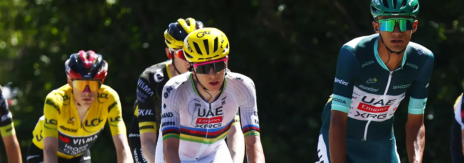 Danish-Jonas-Vingegaard-of-Team-Visma-Lease-a-Bike-Slovenian-Tadej-Pogacar-of-UAE-Team-Emirates-XRG-and-Mexican-Isaac-Del-Toro-of-UAE-Team-Emirates-XRG-pictured-in-action-during-stage-3-of-the-2026-Tour-de-France-cycling-race-a-stage-of-195-9km-from-Granollers-Spain-to-Les-Angles-France-Monday-06-July-2026-The-113th-edition-of-the-Tour-de-France-starts-on-Saturday-4-July-in-Barcelona-Spain-and-will-finish-in-Paris-France-on-the-26th-of-July
