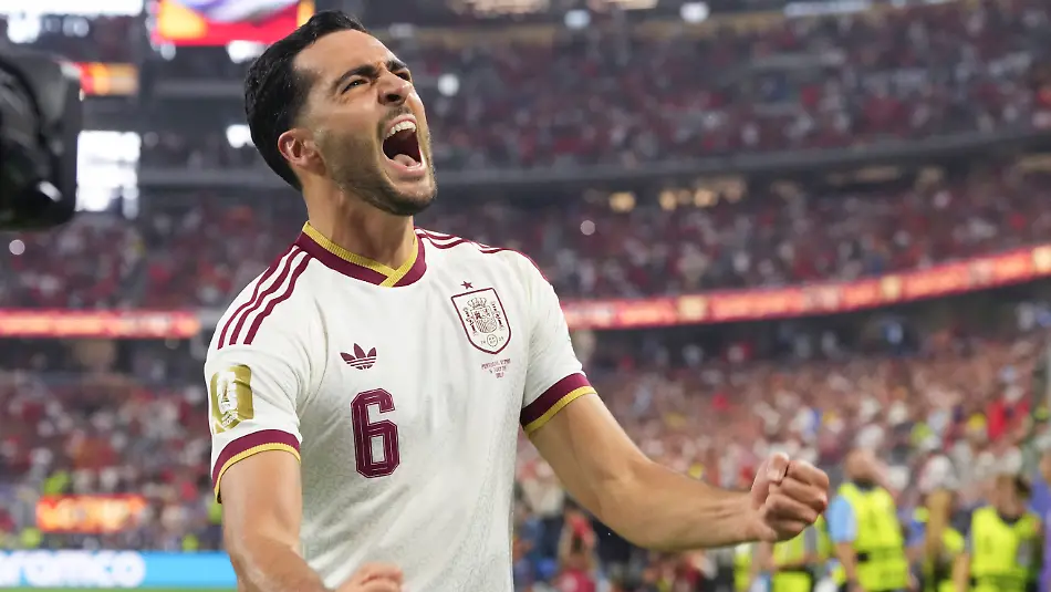 260707-DALLAS-July-7-2026-Mikel-Merino-of-Spain-celebrates-a-goal-during-the-round-of-16-match-between-Spain-and-Portugal-at-the-2026-FIFA-World-Cup-WM-Weltmeisterschaft-Fussball-at-Dallas-Stadium-in-Dallas-the-United-States-July-6-2026-SPU-S