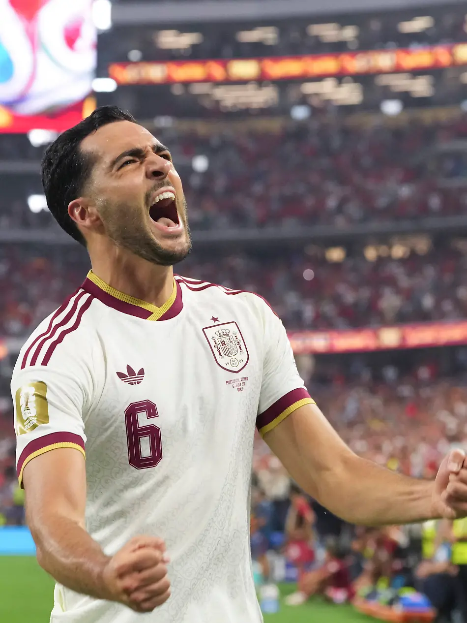 260707-DALLAS-July-7-2026-Mikel-Merino-of-Spain-celebrates-a-goal-during-the-round-of-16-match-between-Spain-and-Portugal-at-the-2026-FIFA-World-Cup-WM-Weltmeisterschaft-Fussball-at-Dallas-Stadium-in-Dallas-the-United-States-July-6-2026-SPU-S