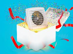 Extractor Fan For Bathroom Or Kitchen Inside Gift Box 3D Rendering Extractor Fan For Bathroom Or Kitchen Inside Gift Box 3D Rendering On Blue Background Copyright XZoonar