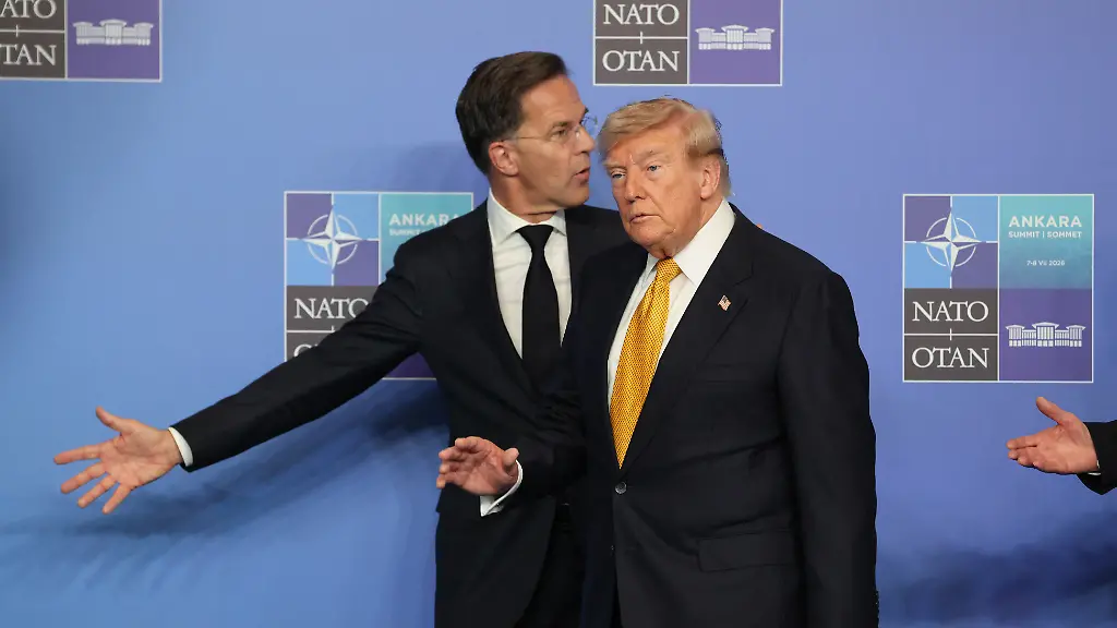 NATO-Secretary-General-Mark-Rutte-L-greets-US-President-Donald-Trump-as-he-arrives-for-a-NATO-Summit-at-Bestepe-Presidential-Compound-in-Ankara-Turkey-July-8-2026-The-summit-comes-at-a-fraught-time-for-the-77-year-old-transatlantic-alliance-with-the-US-President-demanding-members-make-good-on-a-pledge-to-ramp-up-defence-spending-as-Washington-takes-a-step-back-from-Europe-Photo-by-Ludovic-Marin-Pool-ABACAPRESS
