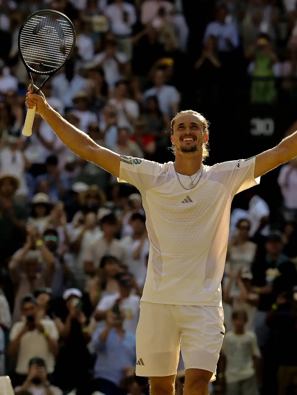 260709-LONDON-July-9-2026-Alexander-Zverev-of-Germany-celebrates-after-winning-the-men-s-singles-quarterfinal-match-against-Taylor-Fritz-of-the-United-States-at-the-Wimbledon-Tennis-Championships-in-London-Britain-on-July-8-2026