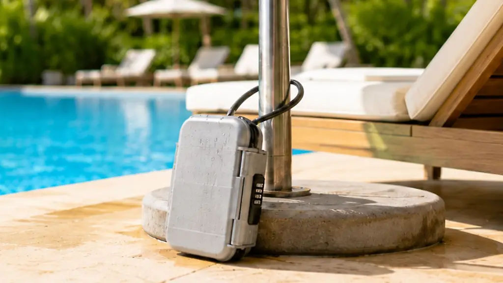 Kurze-Pool-Pause-Der-Mini-Tresor-passt-auf-dass-Smartphone-Co-sicher-am-Platz-bleiben