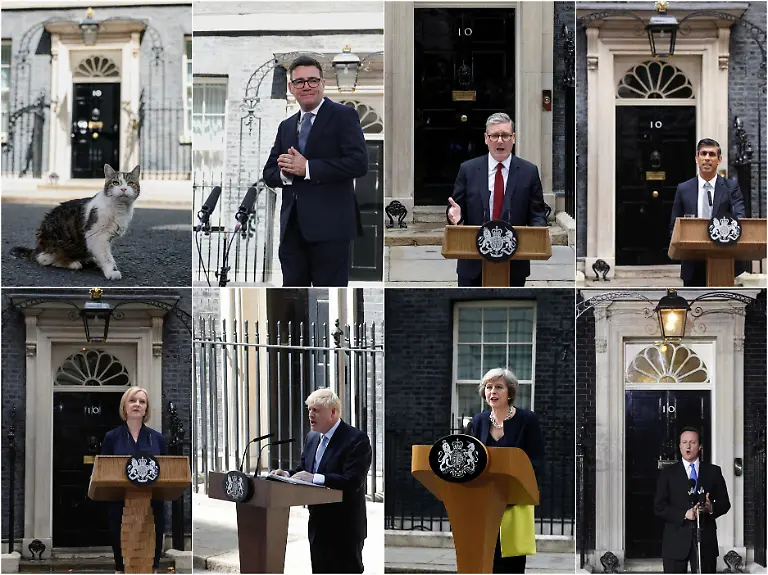 A-combination-picture-shows-Larry-the-cat-July-20-2026-Britain-s-new-Prime-Minister-Andy-Burnham-July-20-2026-and-past-prime-ministers-Keir-Starmer-July-5-2024-Rishi-Sunak-October-25-2022-Liz-Truss-September-6-2022-Boris-Johnson-July-24-2019-Theresa-May-July-13-2016-and-David-Cameron-May-11-2010-outside-No-10-Downing-Street-in-London-Britain
