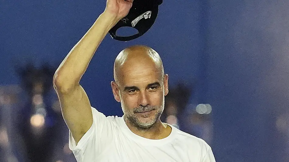 Manchester-City-Parade-Manchester-City-manager-Pep-Guardiola-raises-his-hat-to-the-crowd-during-The-After-Party-at-Co-op-Live-after-a-parade-in-Manchester-to-celebrate-the-achievements-of-the-Manchester-City-men-s-and-women-s-teams-this-season-Picture-date-Monday-May-25-2026-Photo-credit-should-read-Nick-Potts-PA-Wire-RESTRICTIONS-Use-subject-to-restrictions-Editorial-use-only-no-commercial-use-without-prior-consent-from-rights-holder