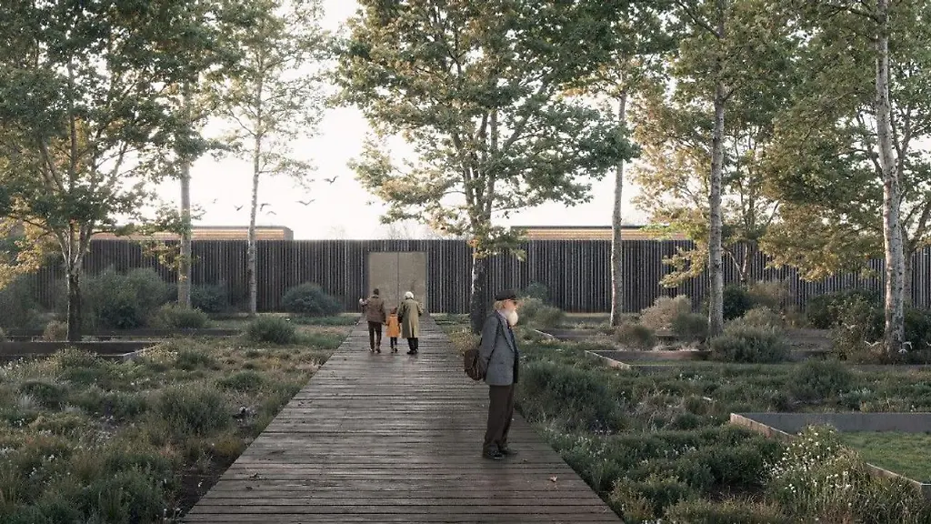 Das-Bild-zeigt-den-Entwurf-fuer-den-Neubau-des-Eingangsgebaeudes-einer-Gedenkstaette-fuer-das-Kriegsgefangenenlager-Stalag-326