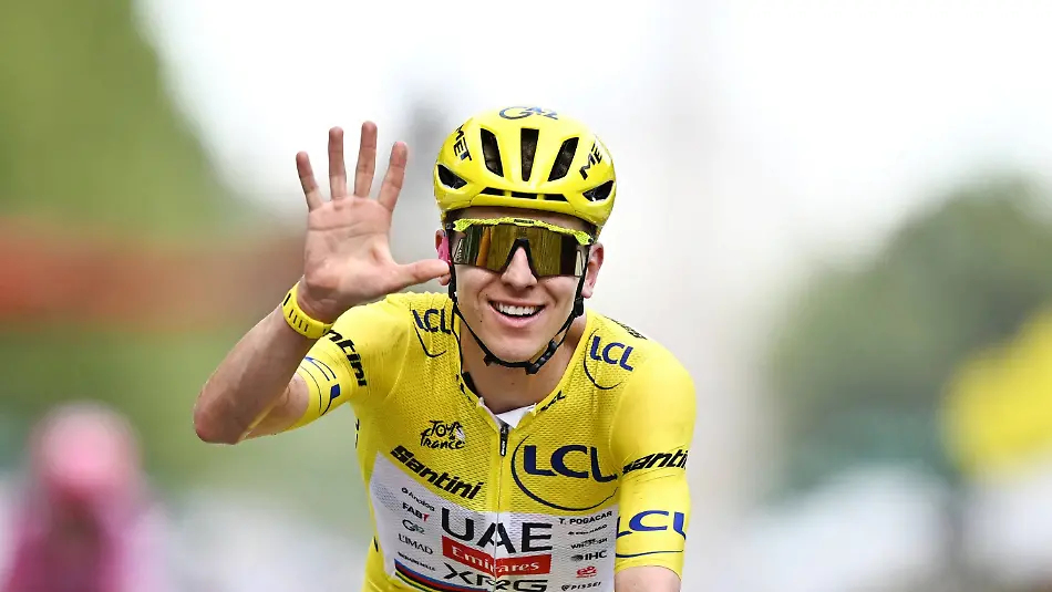 Slovenian-Tadej-Pogacar-of-UAE-Team-Emirates-XRG-celebrates-as-he-crosses-the-finish-line-at-stage-21-of-the-2026-Tour-de-France-cycling-race-a-stage-of-130km-from-Thoiry-to-Paris-Champs-Elysees-on-Sunday-26-July-2026-The-113th-edition-of-the-Tour-de-France-starts-on-Saturday-4-July-in-Barcelona-Spain-and-will-finish-in-Paris-France-on-the-26th-of-July