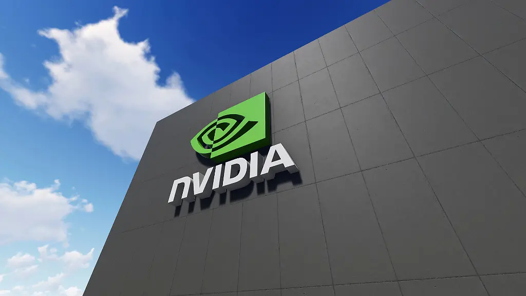 Nvidia-logo-on-the-wall-Editorial-use-only-3D-rendering