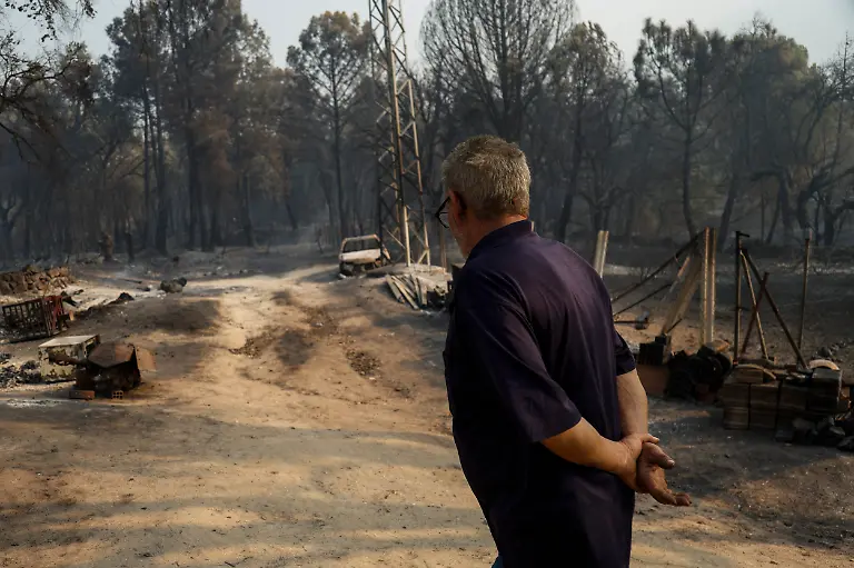 PIEDRALAVES-SPAIN-JULY-28-Paulino-Dominguez-62-who-works-as-blacksmith-looks-on-after-he-lost-his-workshop-due-to-wildfires-on-July-28-2026-in-Piedralaves-in-Avila-province-Spain-The-wildfires-that-have-raged-west-of-Madrid-have-forced-the-evacuation-of-at-least-105-000-people-and-burnt-over-77-000-hectares-across-the-Madrid-Avila-and-Toledo-regions-according-to-Spanish-authorities