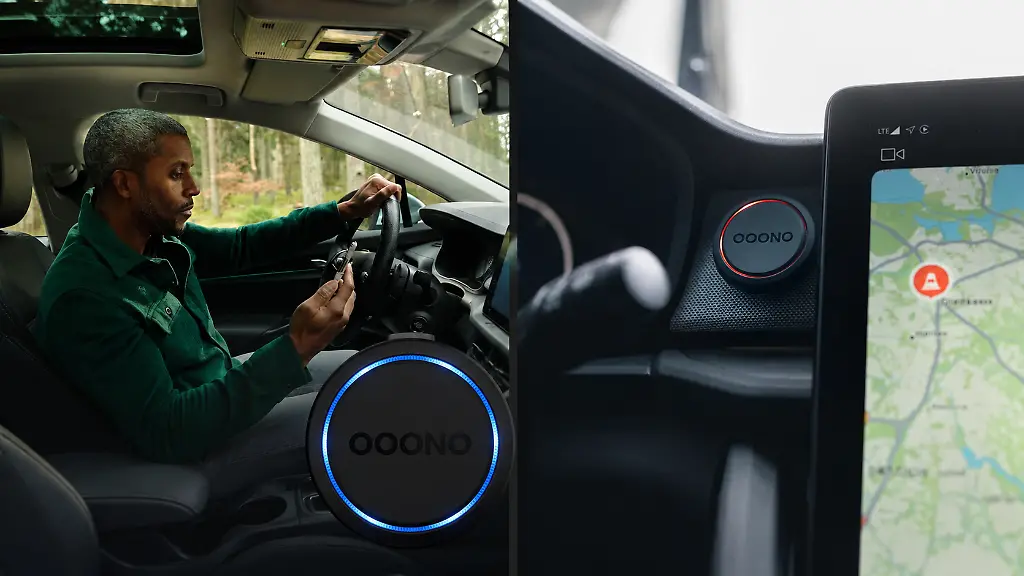 Das-Ooono-Warngeraet-informiert-waehrend-der-Fahrt-per-Licht-und-Tonsignal-ueber-Gefahren-und-Verkehrsmeldungen-ganz-ohne-Blick-aufs-Smartphone