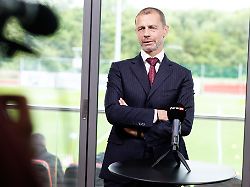 ABD0083 20260514 WIEN OeSTERREICH UEFA Praesident Aleksander Eferin Waehrend Eines Interviews Anl Der Eroeffnung Des OeFB Campus In Der Seestadt Am Donnerstag 14 Mai 2026 In Wien