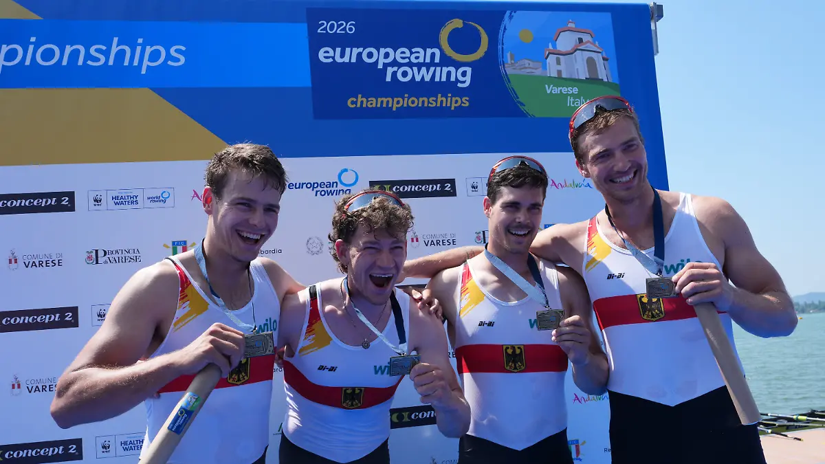 Third-placed-Germany-s-Jasper-Angl-Mark-Hinrichs-Benedict-Eggeling-Rene-Schmela-celebrate-at-the-end-of-the-Men-s-Four-Final-at-the-European-Rowing-Championships-in-Varese-northern-Italy-Saturday-Aug-1-2026