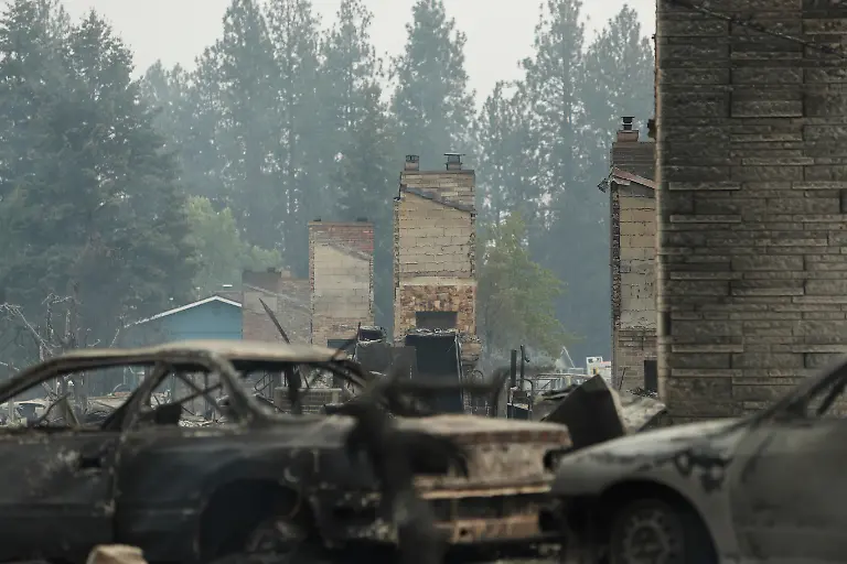Debris-is-strewn-around-burned-structures-after-a-wildfire-Sunday-Aug-2-2026-in-Spokane-Wash