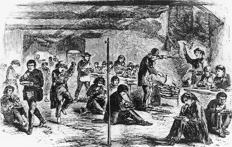 Armenquartier-in-London-Holzstich-Gesellschaft-Soziales-Armut-Szene-in-einem-Armenquartier-in-London-Holzstich-um-1850