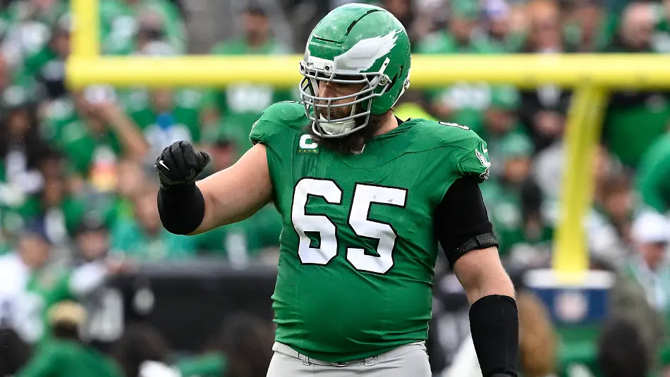 PHILADELPHIA-PA-OCTOBER-26-Philadelphia-Eagles-offensive-tackle-Lane-Johnson-65-reacts-during-the-game-between-the-New-York-Giants-and-the-Philadelphia-Eagles-on-October-26th-2025-at-Lincoln-Financial-Field-in-Philadelphia-PA