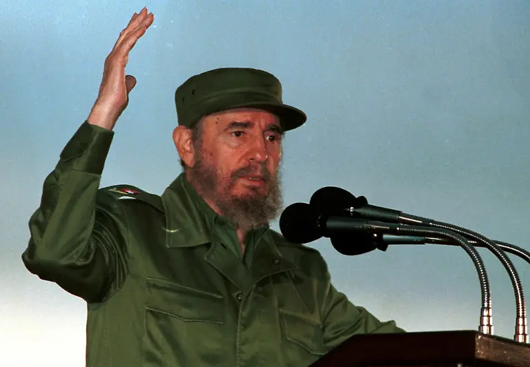 Cuban-President-Fidel-Castro-adresses-thousands-of-Communist-Party-faithfuls-Monday-July-26-1999-in-Cienfuegos-Cuba-in-a-speech-marking-the-anniversary-of-the-start-of-the-revolution-that-brought-him-to-power-four-decades-ago-The-yearly-ceremony-marks-the-disastrous-July-26-1953-attack-by-the-Castro-brothers-and-their-followers-on-the-Moncada-army-barracks-in-Santiago-that-launched-the-revolution-against-the-dictatorship-of-then-President-Fulgencio-Batista