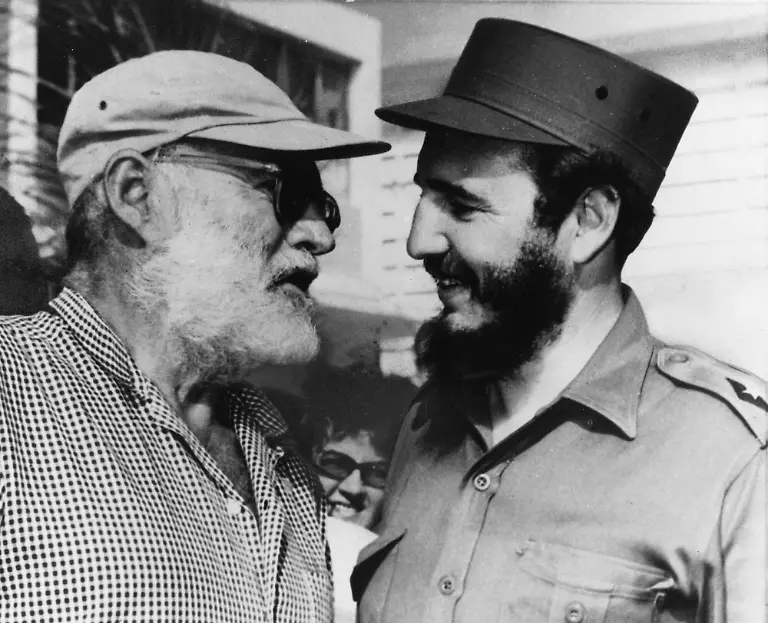 Fishing-friends-American-author-Ernest-Hemingway-left-and-Cuban-Prime-Minister-Fidel-Castro-who-often-went-fishing-together-in-Cuba-chat-in-Havana-May-15-1960-14-months-before-Hemingway-s-death-Castro-led-a-group-of-Americans-on-a-tour-of-the-home-outside-Havana-where-Hemingway-spent-most-of-his-winters-for-20-years-when-they-were-in-Cuba-in-connection-with-the-December-exchange-of-foods-and-medicine-for-Bay-of-Pigs-invasion-prisoners-The-home-has-been-preserved-as-a-museum