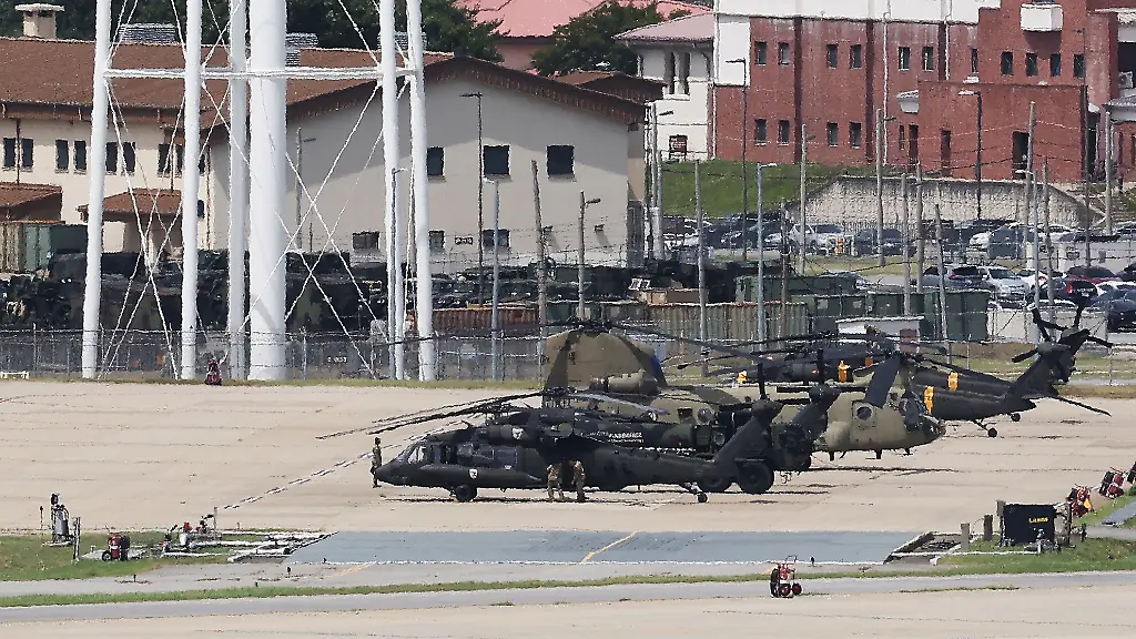 S-Korea-U-S-key-summertime-military-exercise-begins-next-week-Military-helicopters-are-parked-at-U-S-Camp-Humphreys-in-Pyeongtaek-south-of-Seoul-on-Aug-10-2026-as-South-Korea-and-the-United-States-said-they-will-begin-the-annual-Ulchi-Freedom-Shield-exercise-next-week-The-major-combined-military-exercise-will-take-place-from-Aug-17-27-in-a-bid-to-bolster-their-joint-defense-readiness-The-drills-are-widely-viewed-as-contingency-training-against-North-Korea