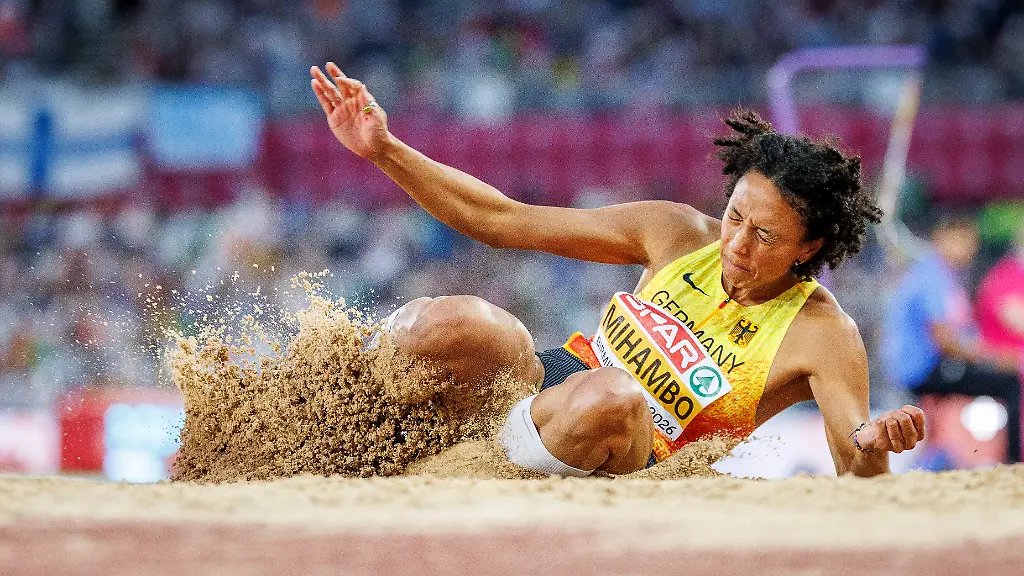 BIRMINGHAM-GREAT-BRITAIN-AUGUST-16-2026-Malaika-MIHAMBO-GER-Germany-competing-in-the-long-jump-during-the-European-Athletics-Championships-at-Alexander-Stadium-on-August-16-2026-in-Birmingham-Great-Britain