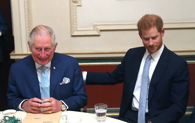 Grossbritanniens-Prinz-Charles-l-und-sein-Sohn-Prinz-Harry-Herzog-von-Sussex-waehrend-eines-Forums-in-Clarence-House-zur-Diskussion-ueber-Jugendkriminalitaet