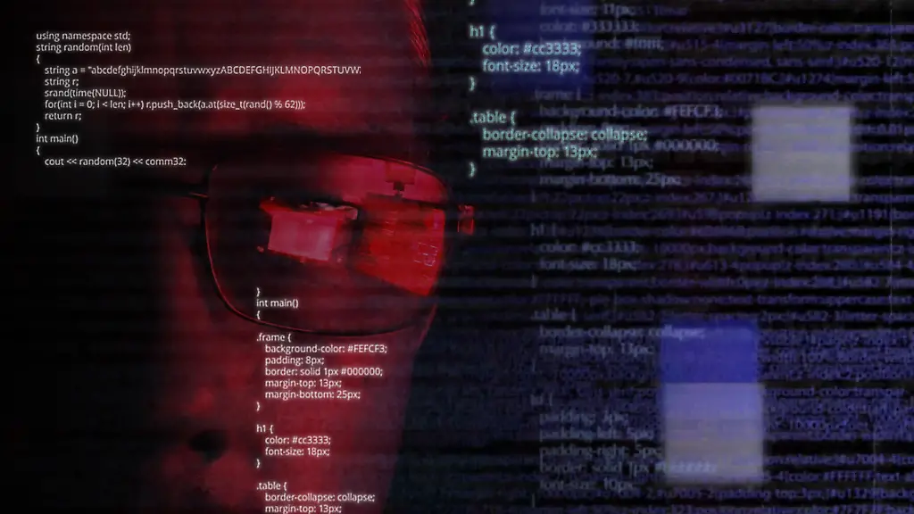Programmer-or-hacker-in-glasses-looking-on-monitor-software-code-reflecting-in-the-glass-and-flying-around-Caucasian-man-face-in-the-dark-Digital-technologies-software-development-Red-colored