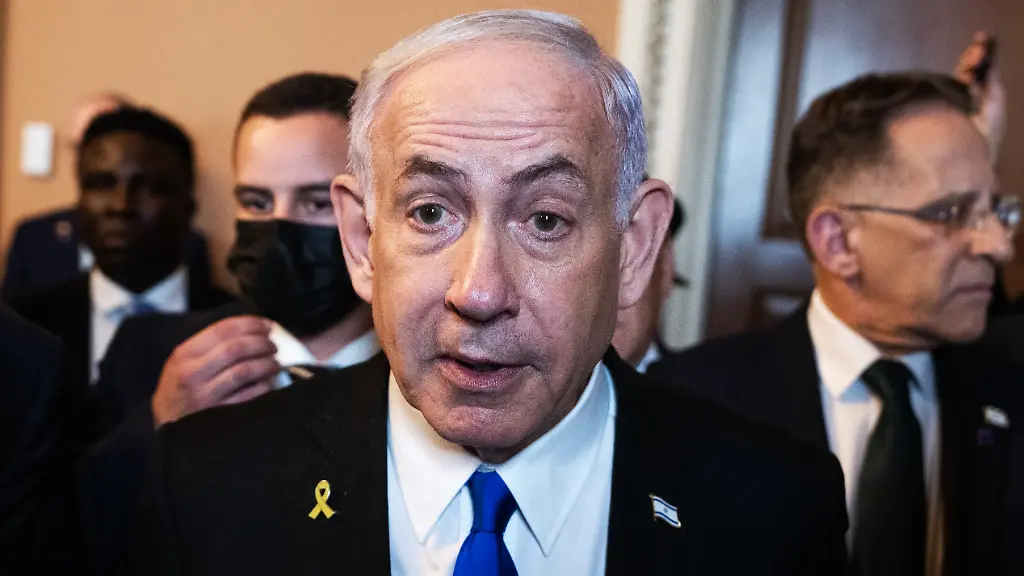 UNITED-STATES-JULY-9-Israeli-Prime-Minister-Benjamin-Netanyahu-talks-with-reporters-before-a-bipartisan-meeting-with-senate-leaders-in-the-U-S-Capitol-on-Wednesday-July-9-2025