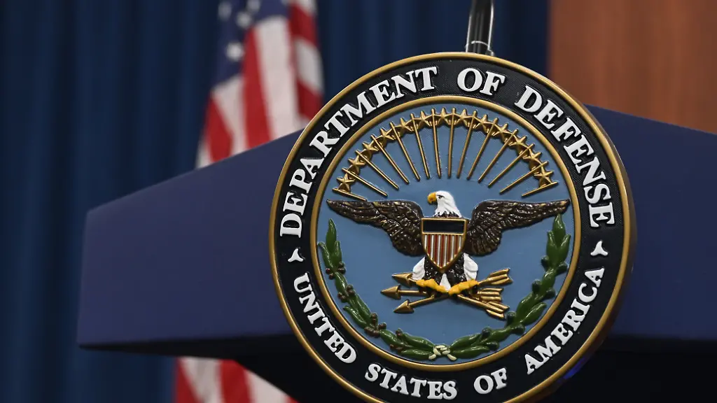 WASHINGTON-DC-UNITED-STATES-OCTOBER-17-Pentagon-logo-is-seen-ahead-of-a-press-conference-at-the-Pentagon-in-Washington-D-C-United-States-on-October-17-2023