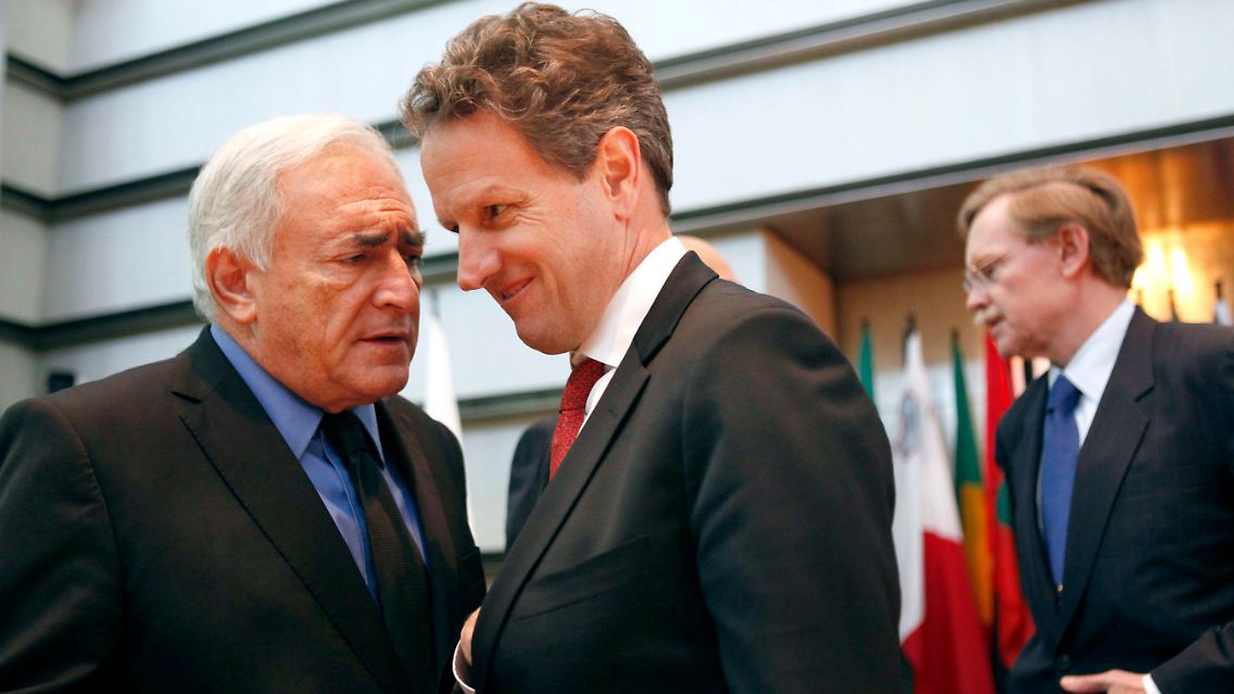 Großer Redebedarf: Dominique Strauss-Kahn (links) mit US-Finanzminister Timothy Geithner.
