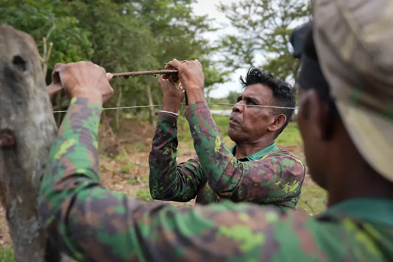 Dewagiri Mudiyanselage Thilakaratne Bandara repairs a broken electric fence