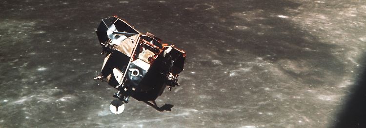Die Monfähre von Apollo 11 kurz nachdem die Astronauten Neil Armstrong und Edwin Aldrin als erste Menschen den Mond betraten.