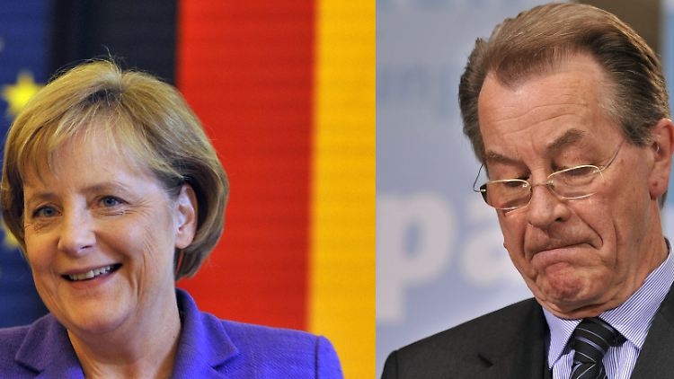 Zwar muss Merkel die größeren Verluste bei der Europawahl hinnehmen, doch bleibt Münteferings SPD auf dem Rekordtief der Wahl von 2004.